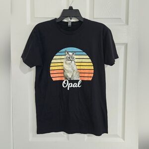 Next Level Apparel “Opal” Cat Graphic T-Shirt Medium Black Retro  100% Cotton